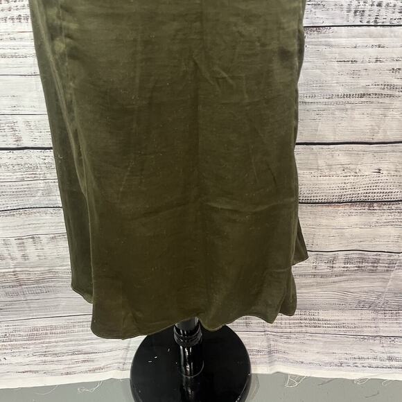 Mystree Skirt size Large Olive Green Satin Midi A Line Modest Church Casual Slim - Picture 4 of 11